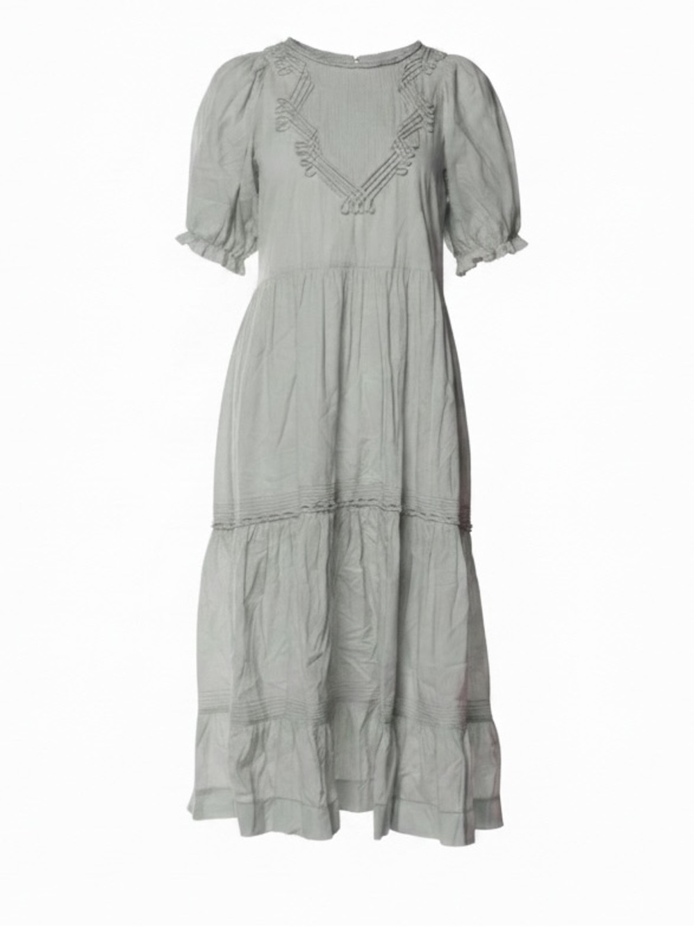 THE GREAT. Tiered Cotton Pintuck Midi Dress Size XS